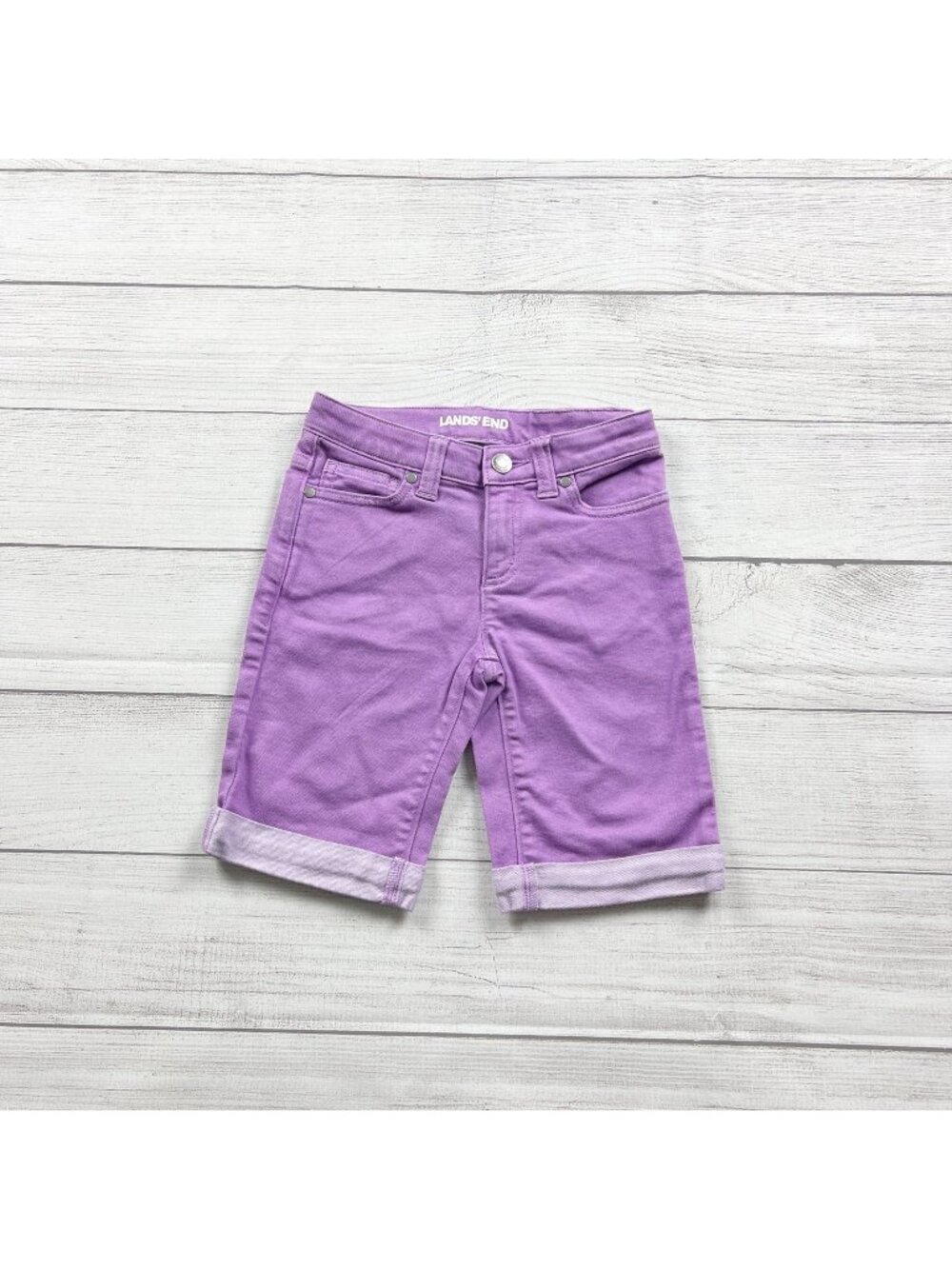 Lands End Girls Lavender Denim Bermuda Shorts 7